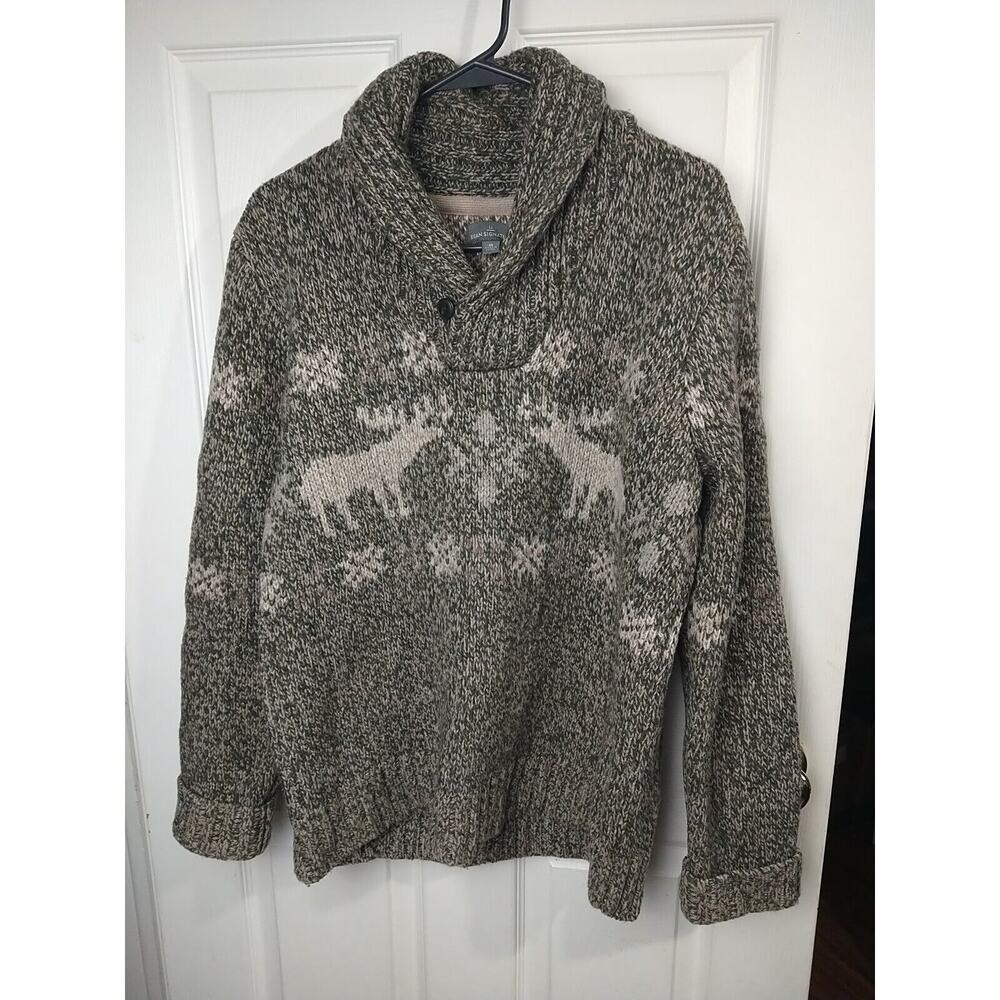 L.L. Bean Men's M Sweater Lambswool Blend Cowl/Shawl Neckline Heavy Cabin Core